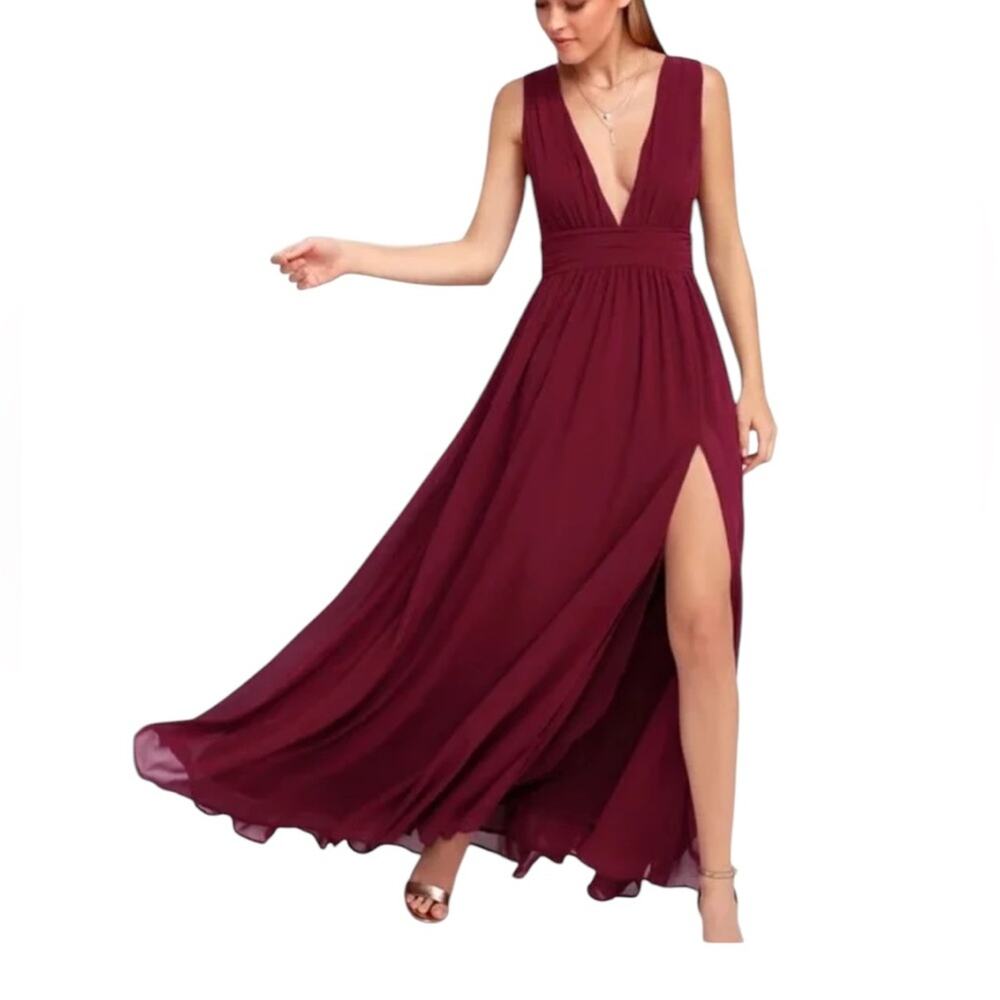NWOT Lulus Heavenly Hues A-line Gown in Burgundy - Sz S